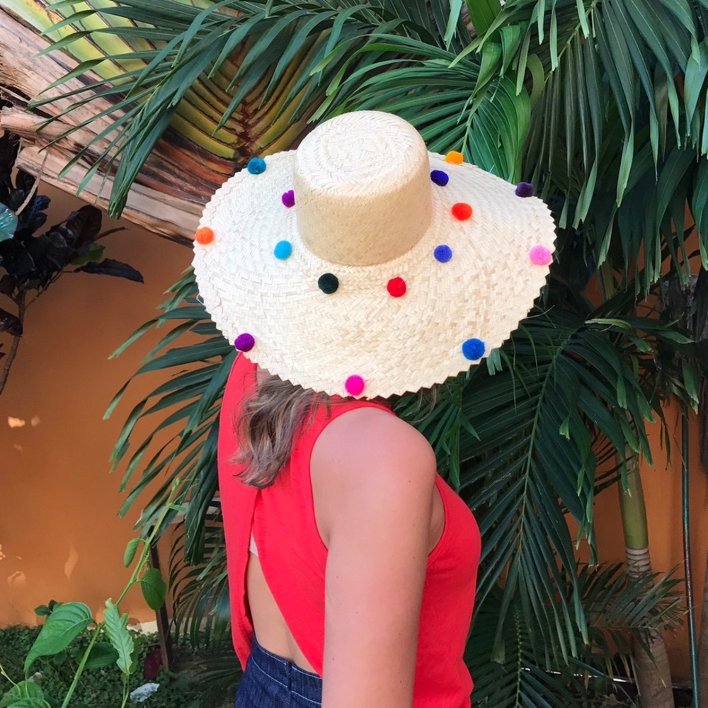 Nannacay - Straw Multicolor Pompom Sun Hat